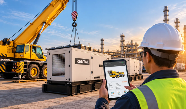 Construction worker standing in front of a crane using MobiWork equipment inspection services software