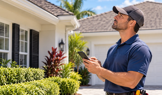 Property manager inspecting a property he manages using the MobiWork property management services software solution