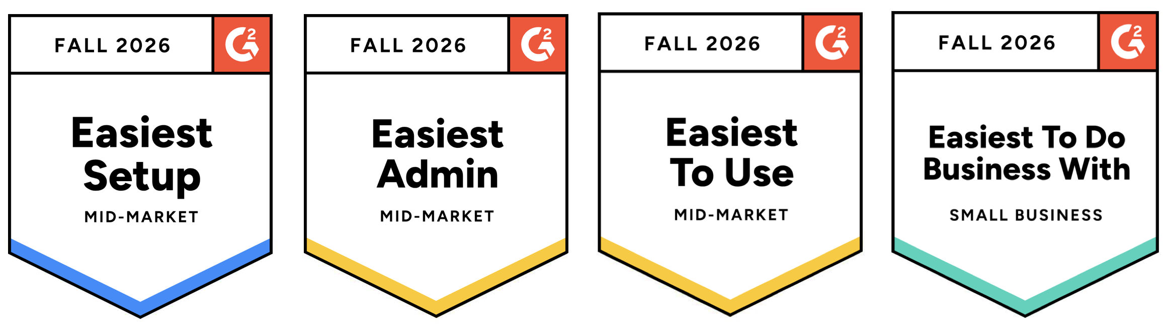 Multiple G2 award for the MobiWork field services software solution customer success team: easiest setup, easiest admin, easiest to use, easiest to do business with