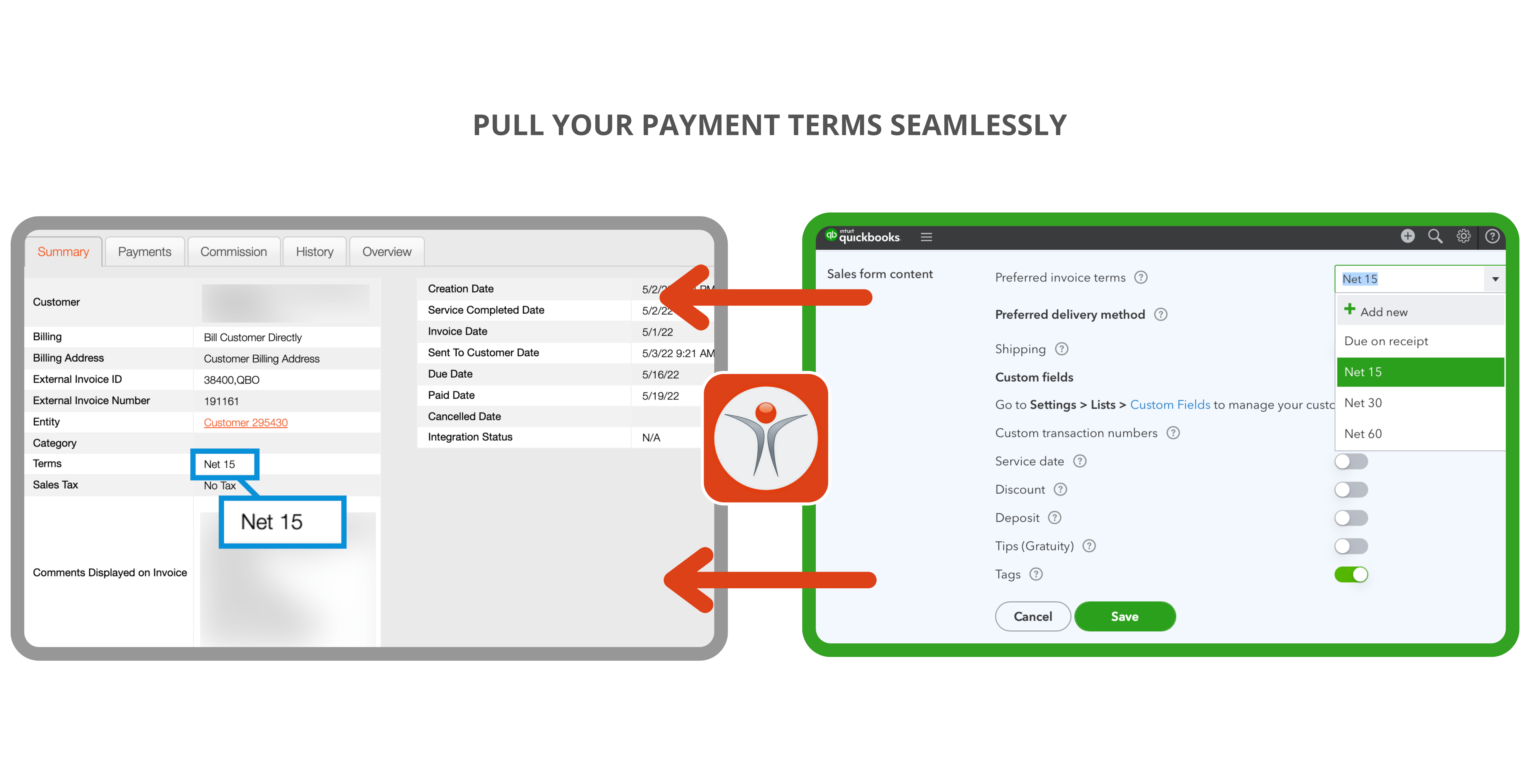 quickbooks connector for payment terms